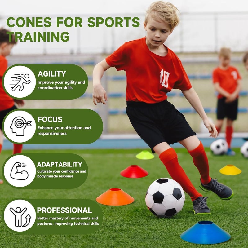 Klurent Store 35/65/105 PCS Agility Soccer Cones for Training, Reusable Sports Cones for Drills with Mesh Bag, Training Cones for Soccer Practice, Football, Basketball - Disc Cones Training Equipment - Image 4